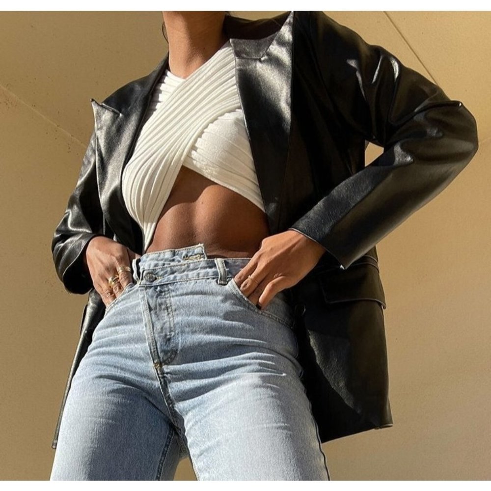 Princess Polly Ellen Pu Black Leather Blazer L/XL